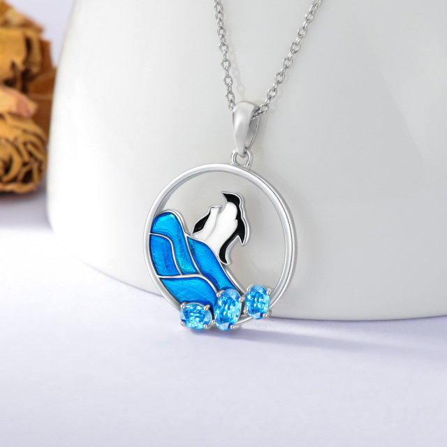 Sterling Silver Oval Shaped Crystal Penguin Pendant Necklace-3