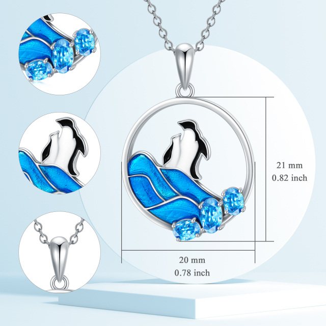 Sterling Silver Oval Shaped Crystal Penguin Pendant Necklace-4