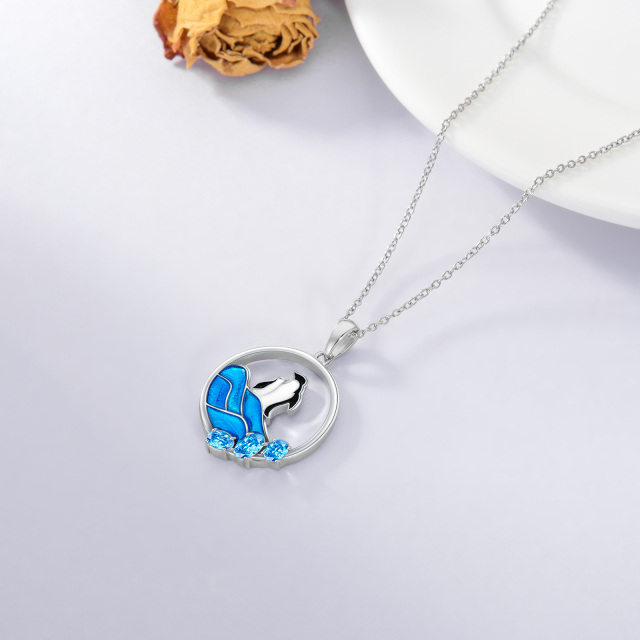 Sterling Silber Oval geformt Kristall Pinguin Anhänger Halskette-2