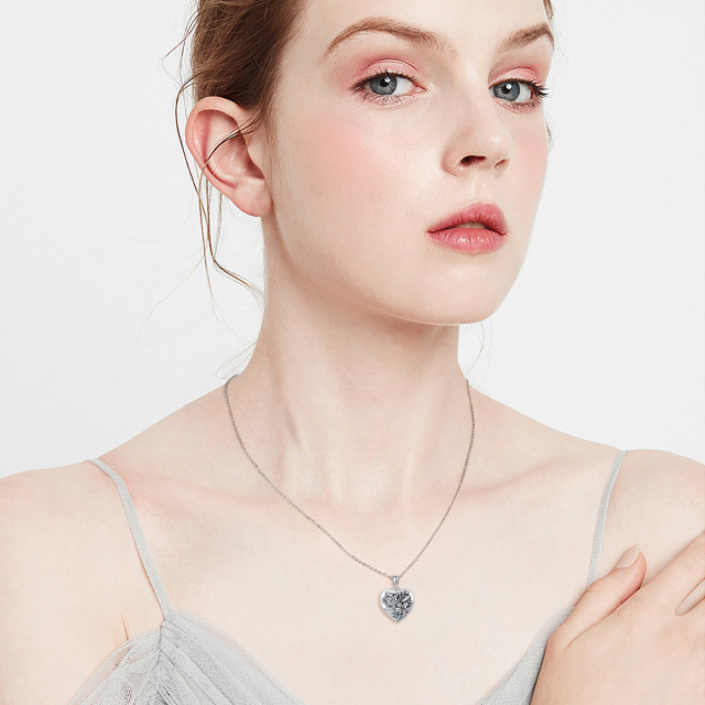 Sterling Silber Lily Herz personalisierte Foto Medaillon Halskette-1