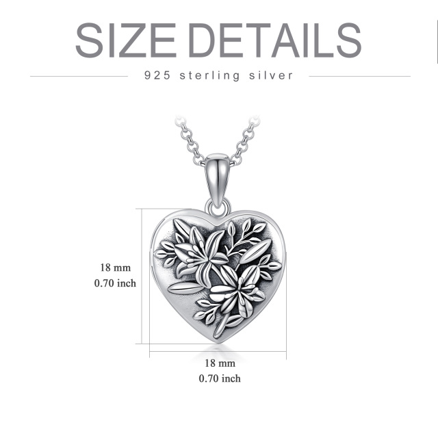 Sterling Silver Lily Heart Personalized Photo Locket Necklace-2