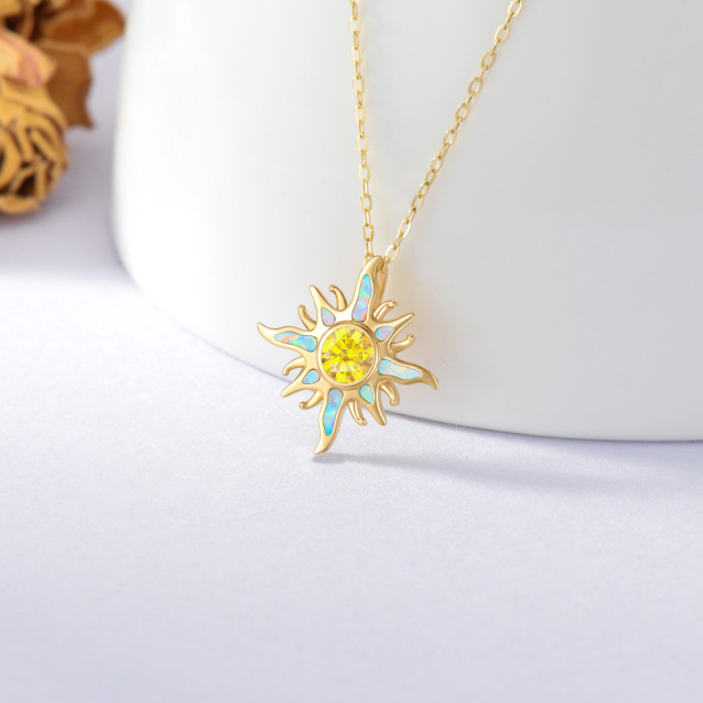14K Gold Cubic Zirconia & Opal Sun Pendant Necklace-3