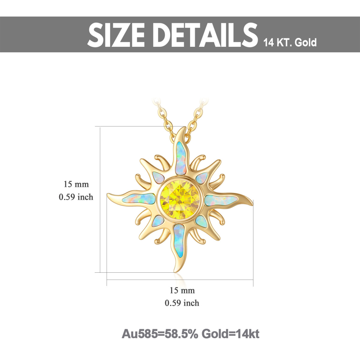 14K Gold Cubic Zirkonia & Opal Sonne Anhänger Halskette-5