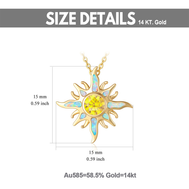 Collier soleil en or 14K avec pendentif en zircon cubique et opale-4