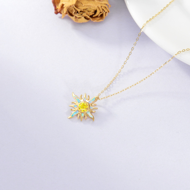 14K Gold Cubic Zirconia & Opal Sun Pendant Necklace-3