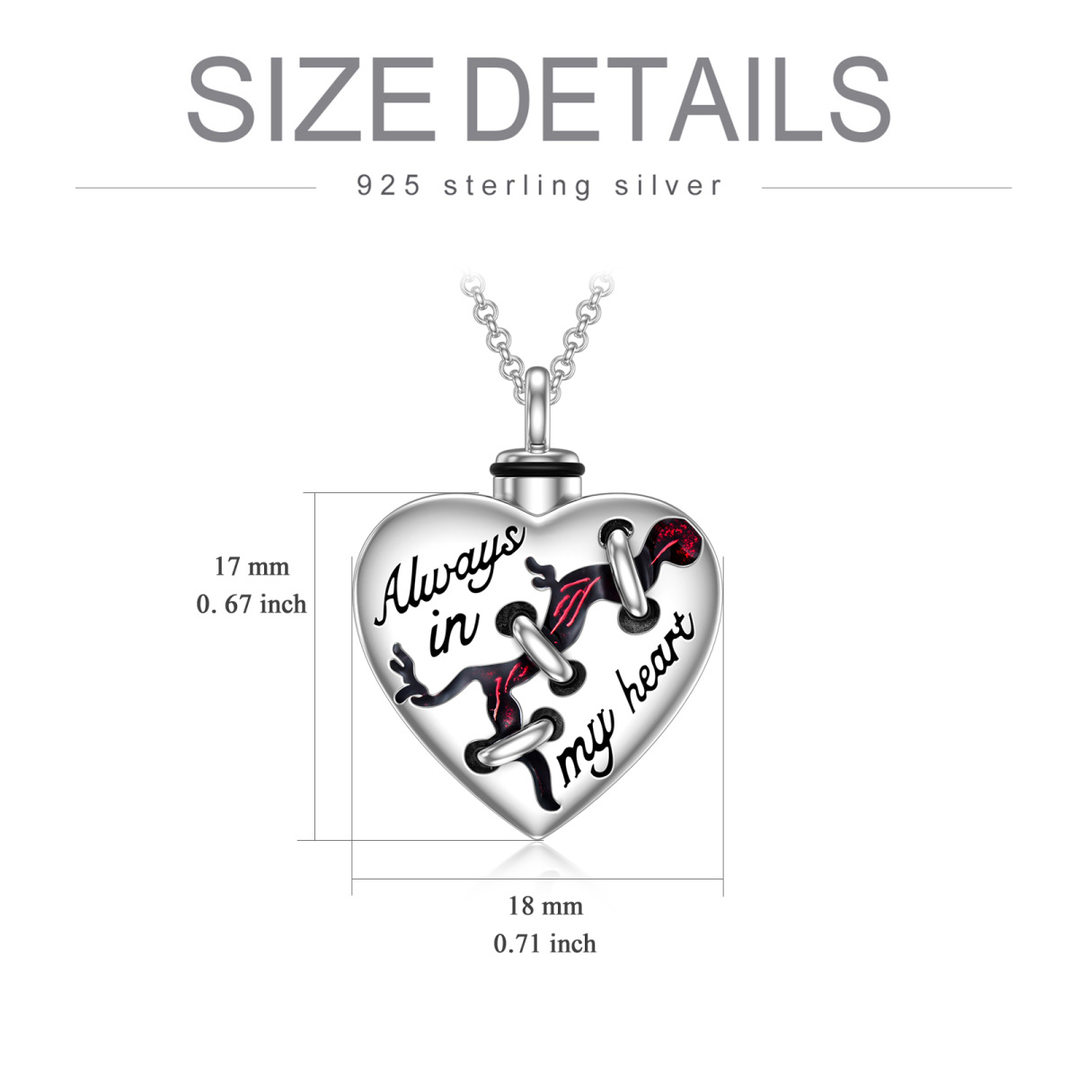 Sterling Silver Heart Urn Necklace for Ashes Engraved Always in My Heart-5