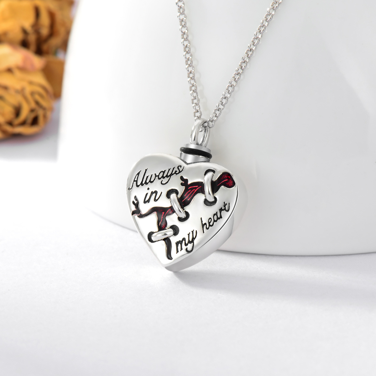 Sterling Silver Heart Urn Necklace for Ashes Engraved Always in My Heart-3