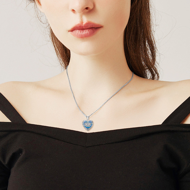 Sterling Silber Schmetterling Herz geformt blau Opal personalisierte Foto Medaillon Halskette-1