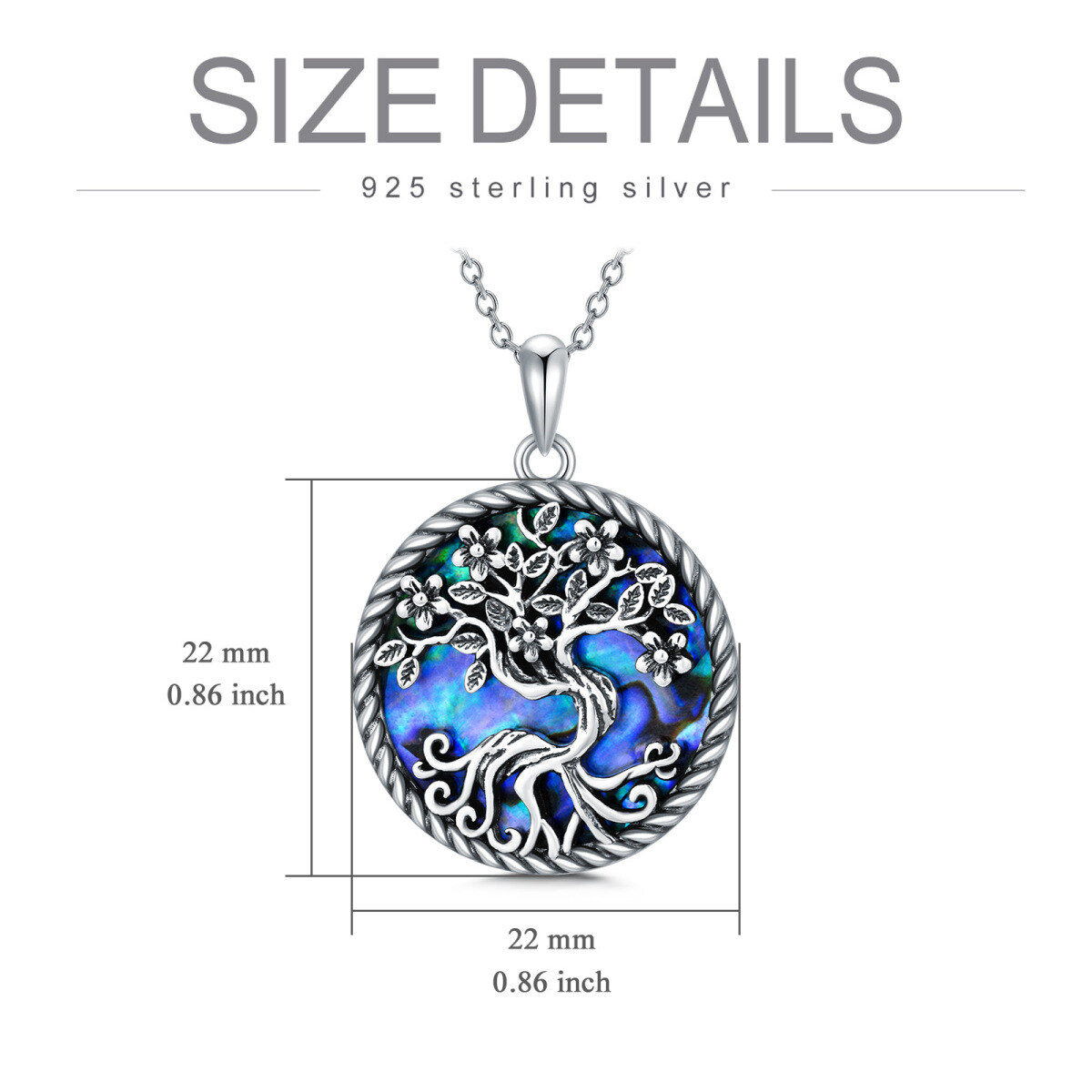 Sterling Silver Abalone Shellfish Tree Of Life Peach Blossom Pendant Necklace-6
