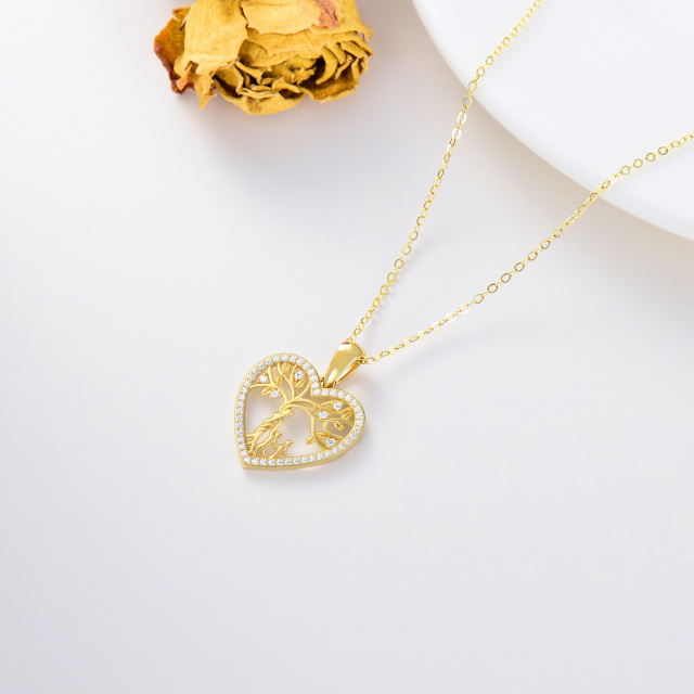 Collar de oro de 14 quilates con moissanita Árbol de la Vida y Corazón de Madre-3