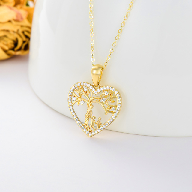 Collar de oro de 14 quilates con moissanita Árbol de la Vida y Corazón de Madre-2