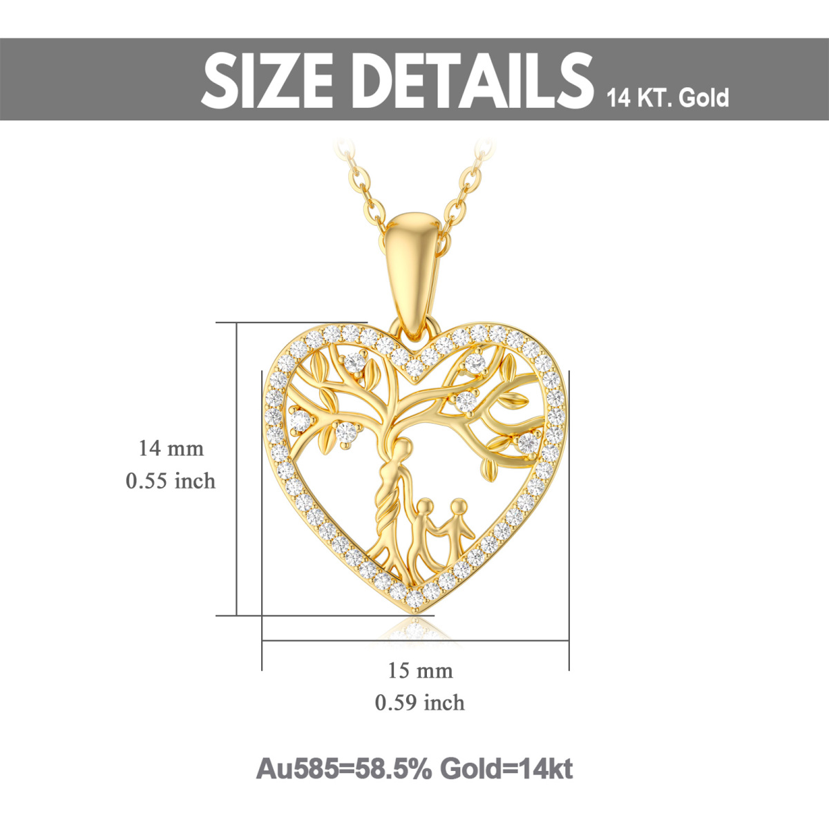 Collier en or 14K avec pendentif Moissanite Tree Of Life & Mother Heart-5