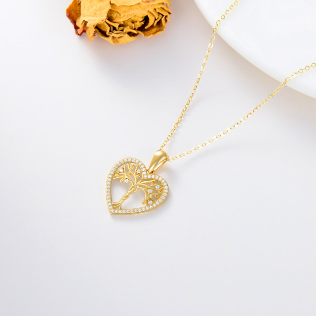 14K Gold Moissanite Tree Of Life & Heart Pendant Necklace-3