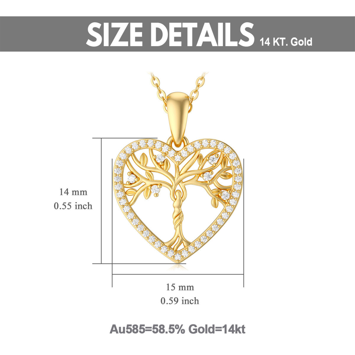 14K Gold Moissanite Baum des Lebens & Herz Anhänger Halskette-5