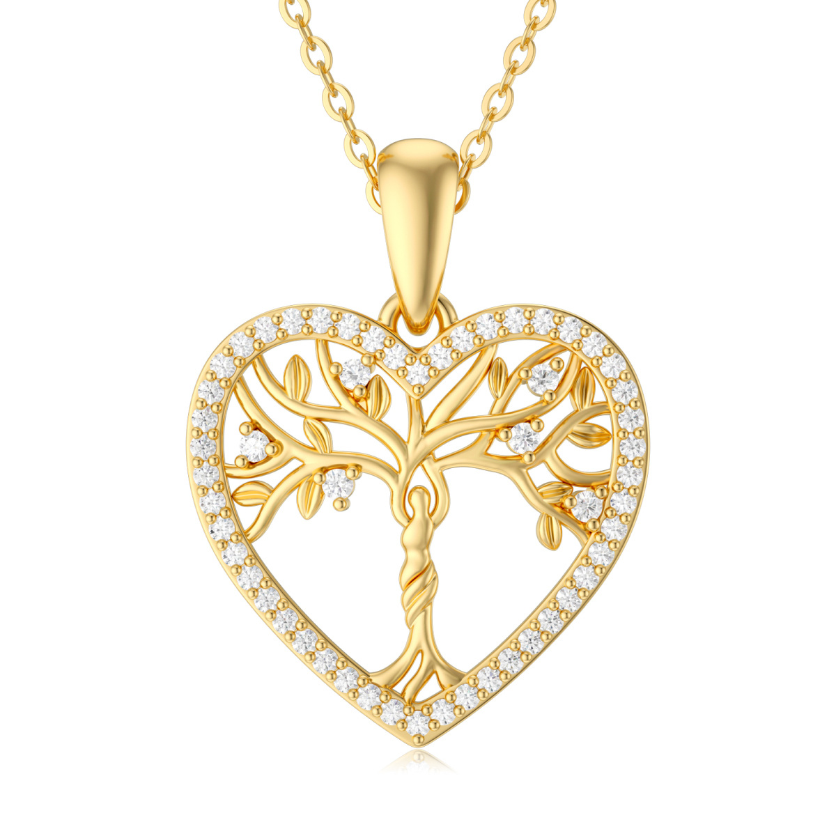 14K Gold Moissanite Tree Of Life & Heart Pendant Necklace-1