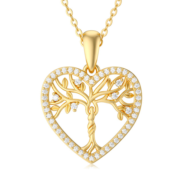 14K Gold Moissanite Tree Of Life & Heart Pendant Necklace-0