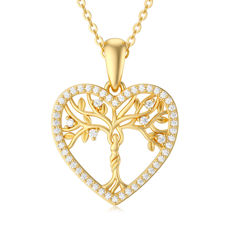 14K Gold Moissanite Tree Of Life & Heart Pendant Necklace