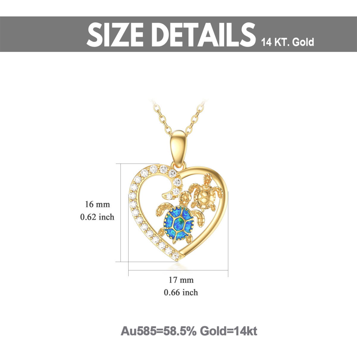 14K Gold Cubic Zirconia & Opal Sea Turtle & Heart Pendant Necklace-5