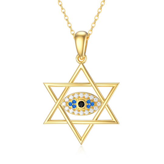 14K Gold Cubic Zirconia Evil Eye & Star Of David Pendant Necklace