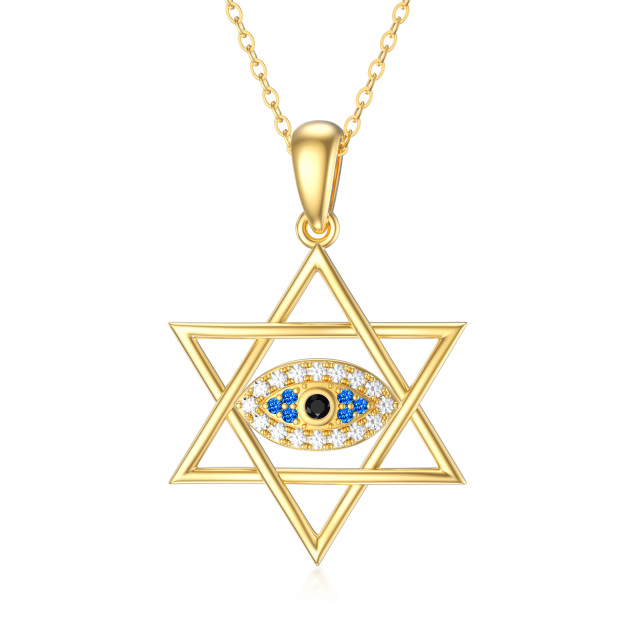 14K Gold Cubic Zirconia Evil Eye & Star Of David Pendant Necklace-1