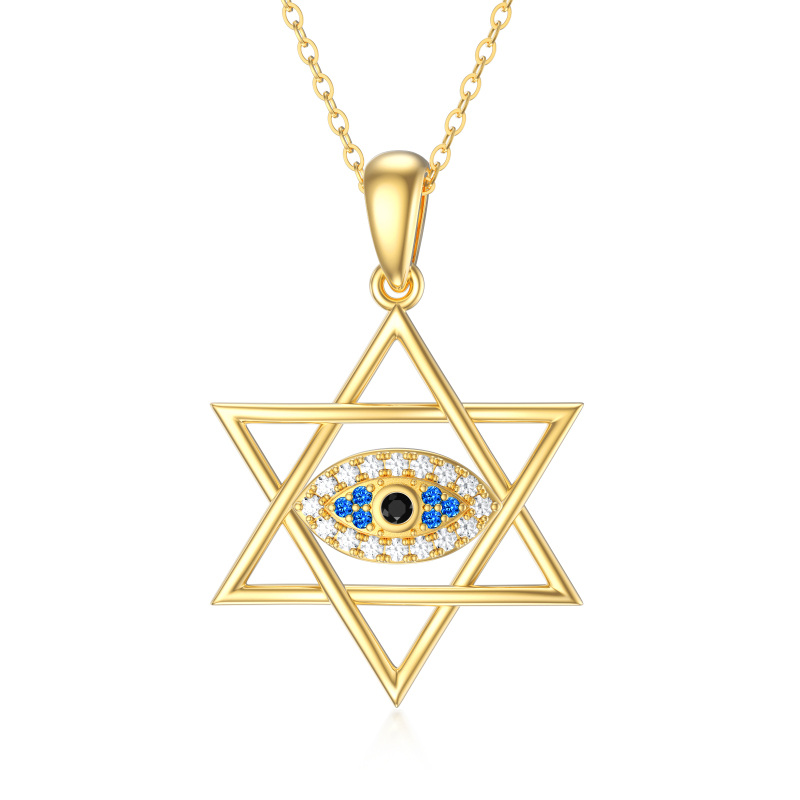 Collier en or 14K avec pendentif étoile de David et mauvais oeil en zircon cubique