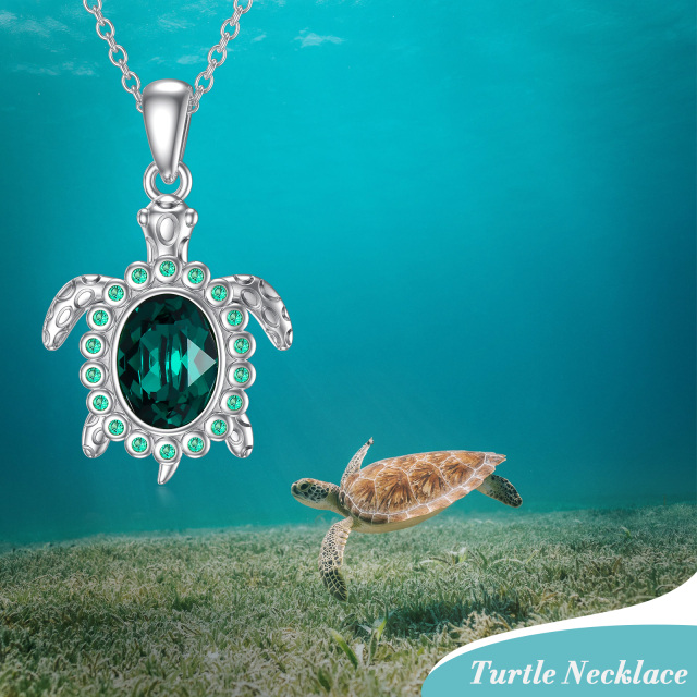 Sterling Silver Crystal Sea Turtle Pendant Necklace-3