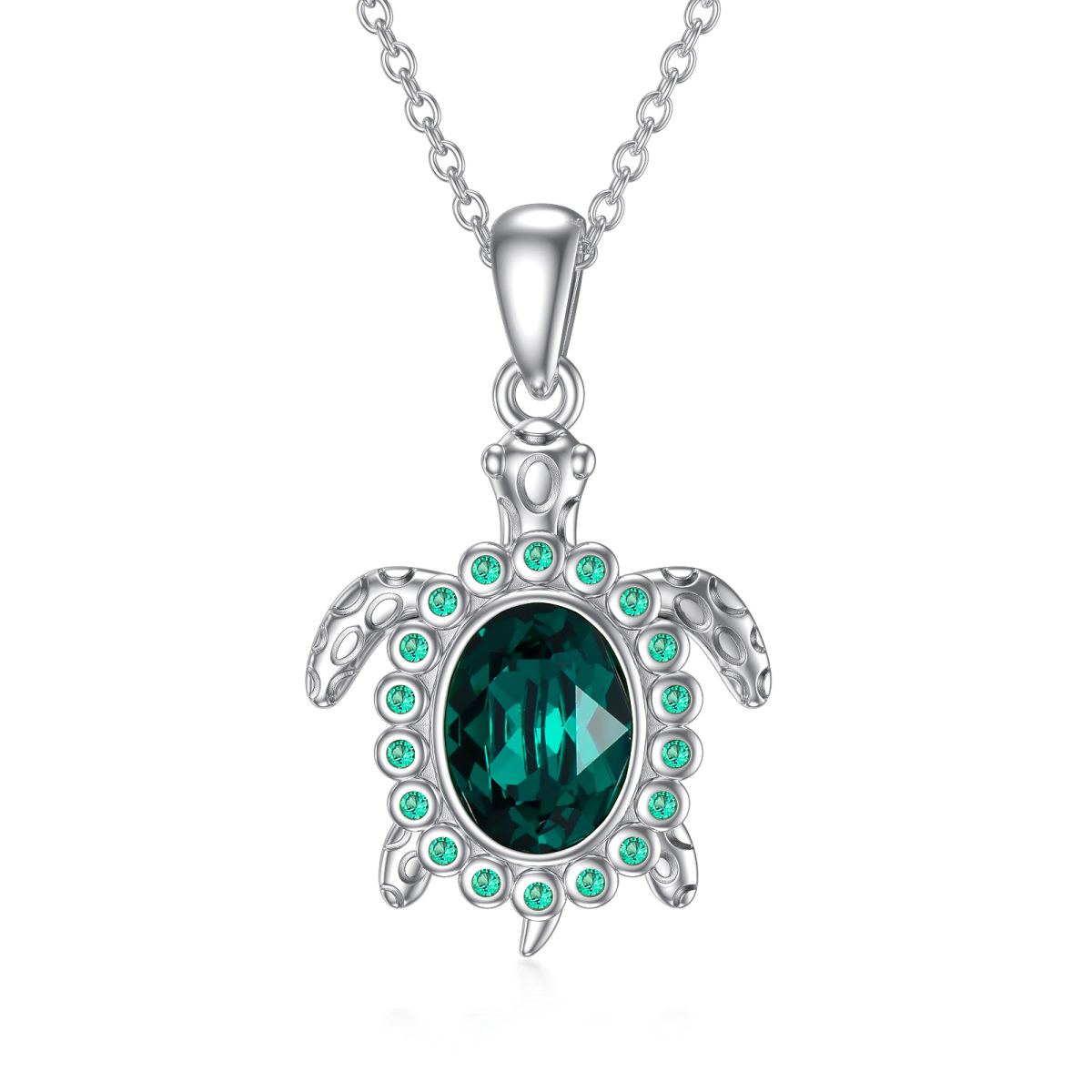 Collier avec pendentif tortue de mer en cristal en argent sterling-1