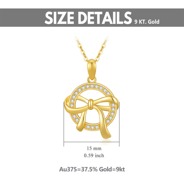 9K Gold Round Zircon Bow Pendant Necklace-5