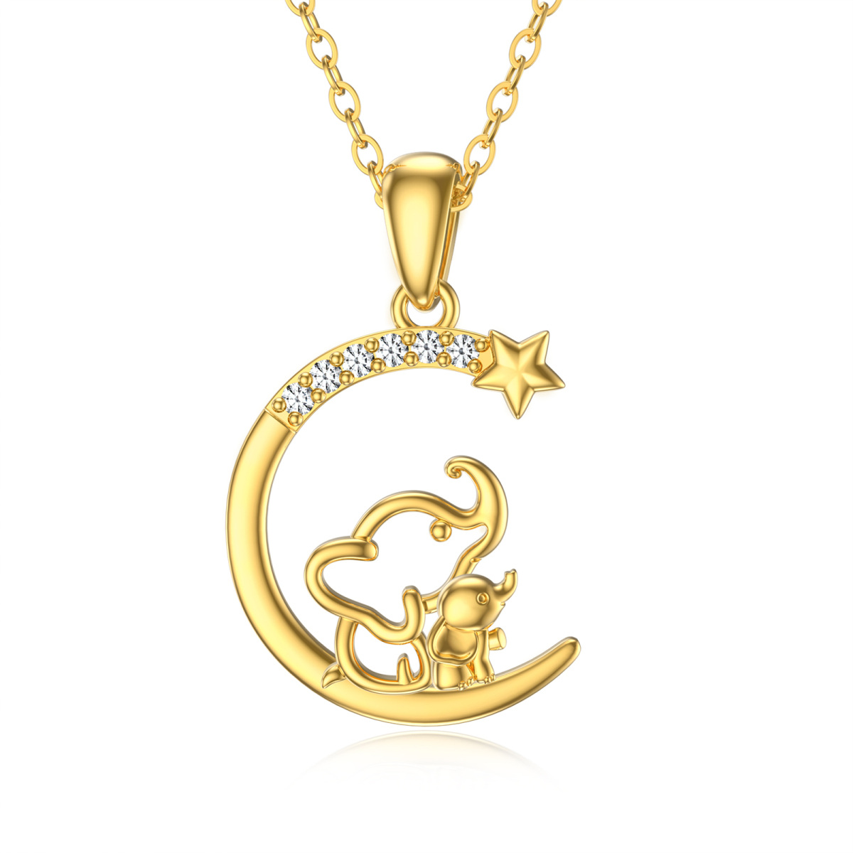 14K Gold Cubic Zirkonia Elefant Anhänger Halskette-1