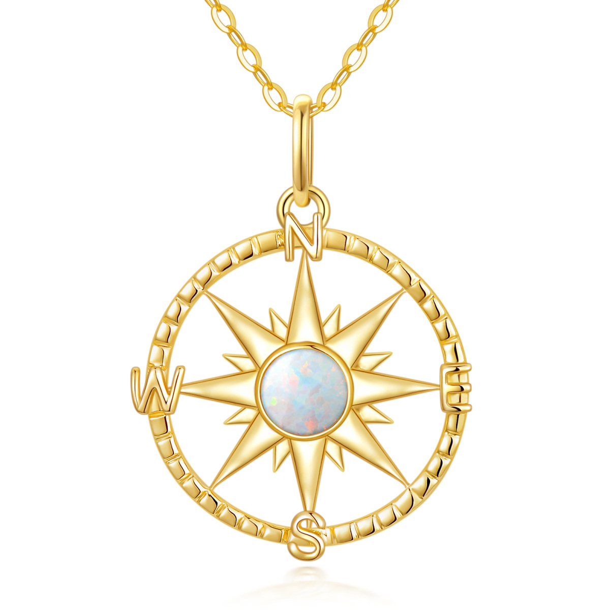 9K Gold Opal Compass & Sun Pendant Necklace-1