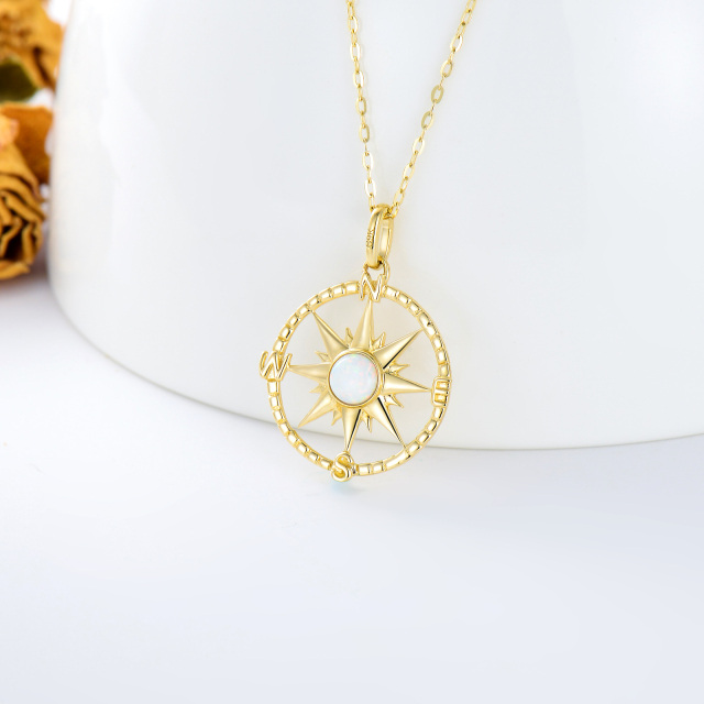 9K Gold Opal Compass & Sun Pendant Necklace-3