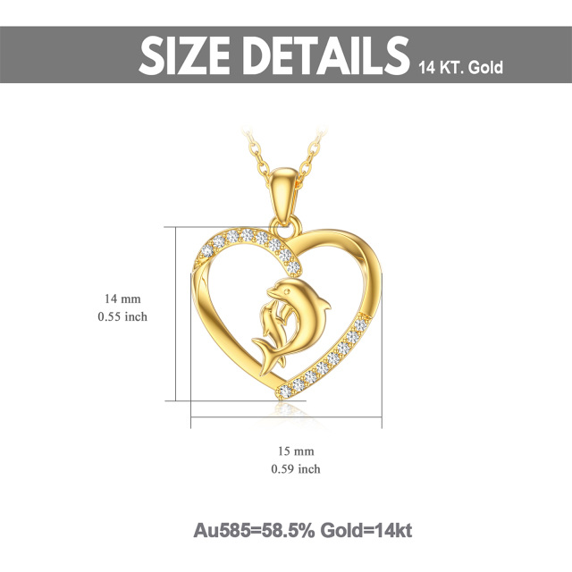14K Gold Cubic Zirconia Dolphin & Heart Pendant Necklace-4