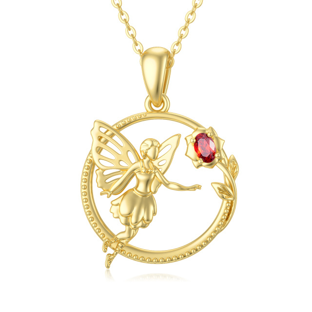 14K Gold Cubic Zirconia Rose & Fairy Pendant Necklace-3