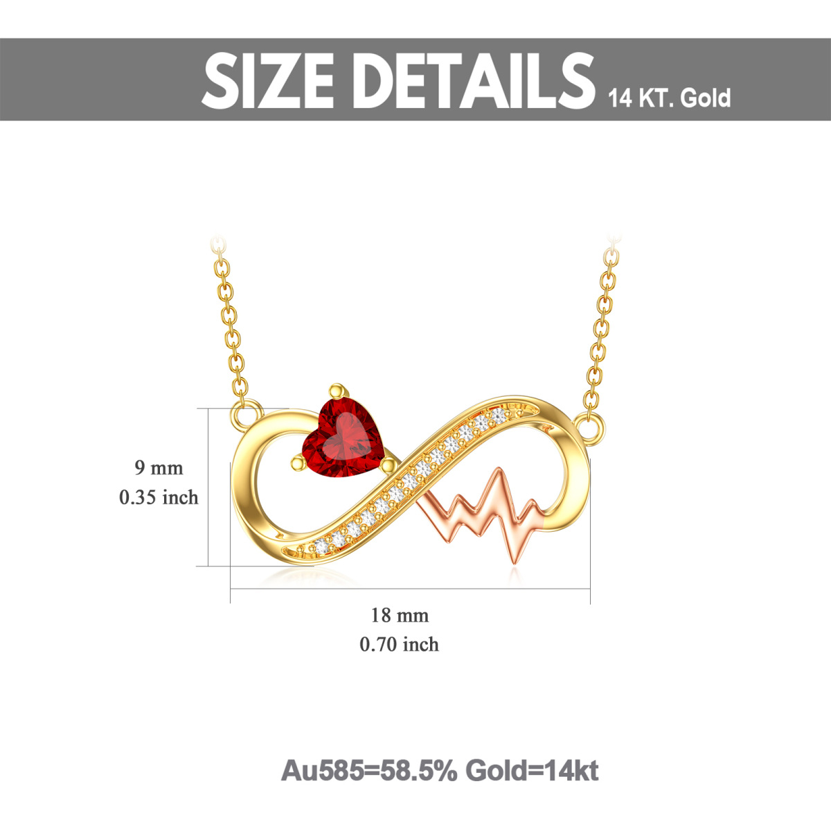 Collar de oro de 14 quilates en forma de corazón de circonio cúbico Infinito símbolo colga-5