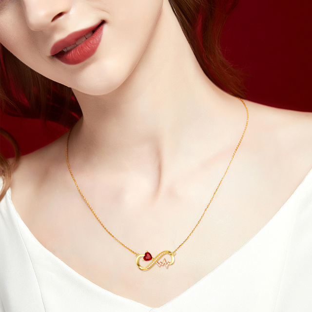 Collier en or 14K avec pendentif en forme de coeur en zircon cubique et symbole de l'infin-1