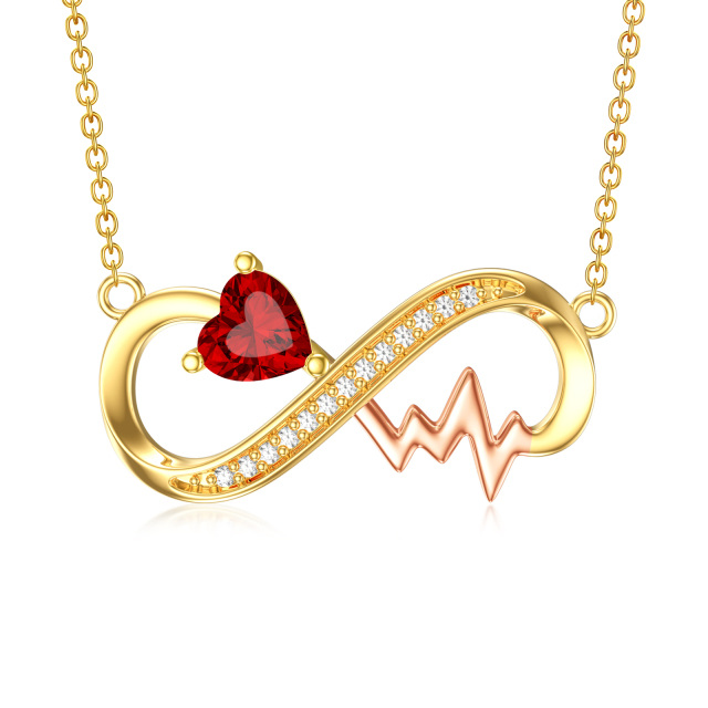 14K Gold Heart Shaped Cubic Zirconia Infinity Symbol Pendant Necklace-0