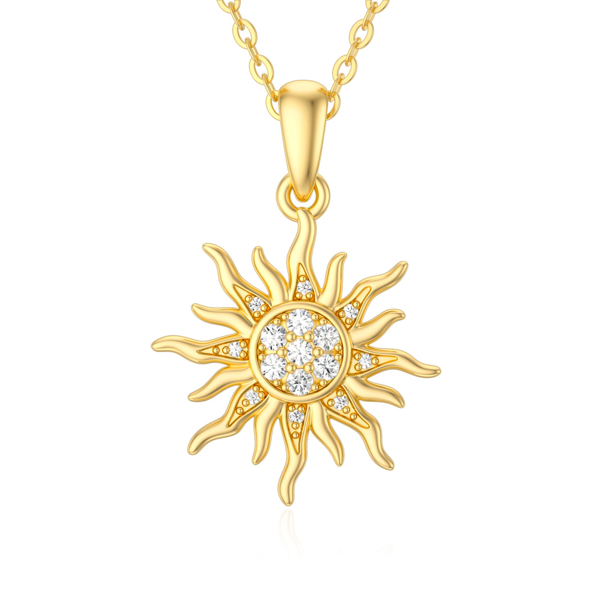 14K Gold Cubic Zirconia Sun Pendant Necklace-1