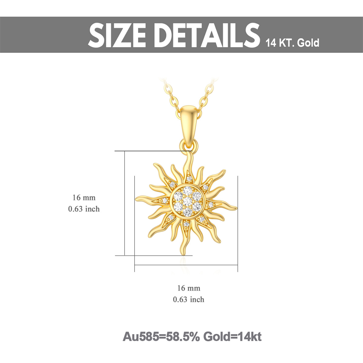 14K Gold Cubic Zirkonia Sonne Anhänger Halskette-5