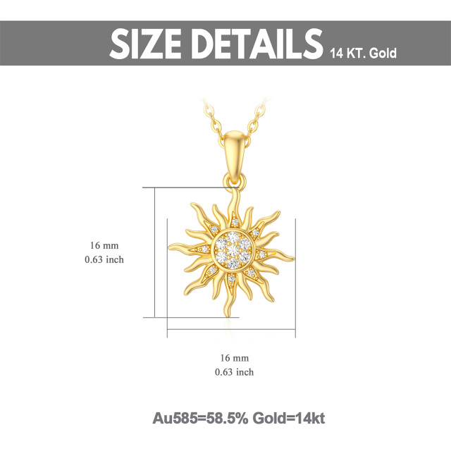 14K Gold Cubic Zirkonia Sonne Anhänger Halskette-4