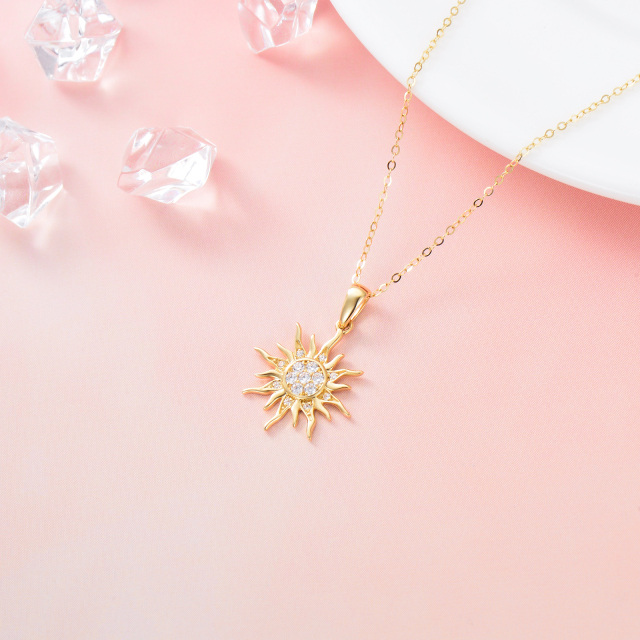 14K Gold Cubic Zirconia Sun Pendant Necklace-3