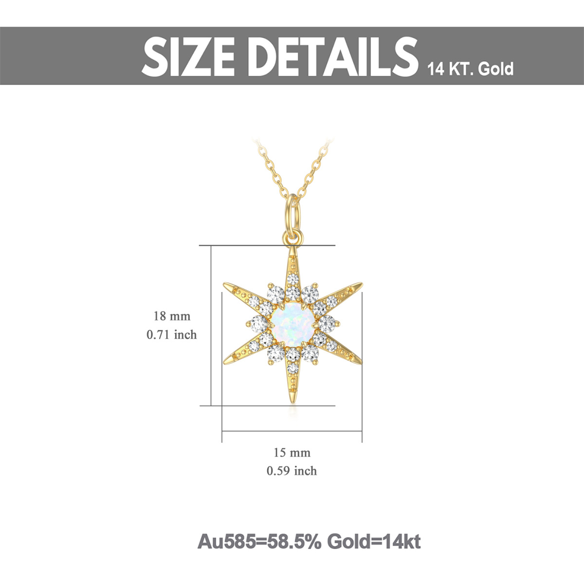 14K Gold kreisförmig Cubic Zirkonia Sonne Anhänger Halskette-5