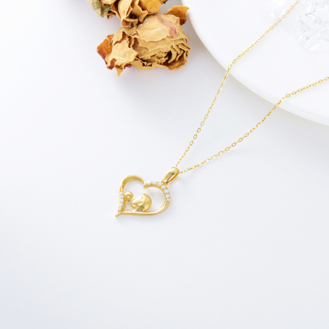 14K Gold Cubic Zirconia Mother & Heart Pendant Necklace-3