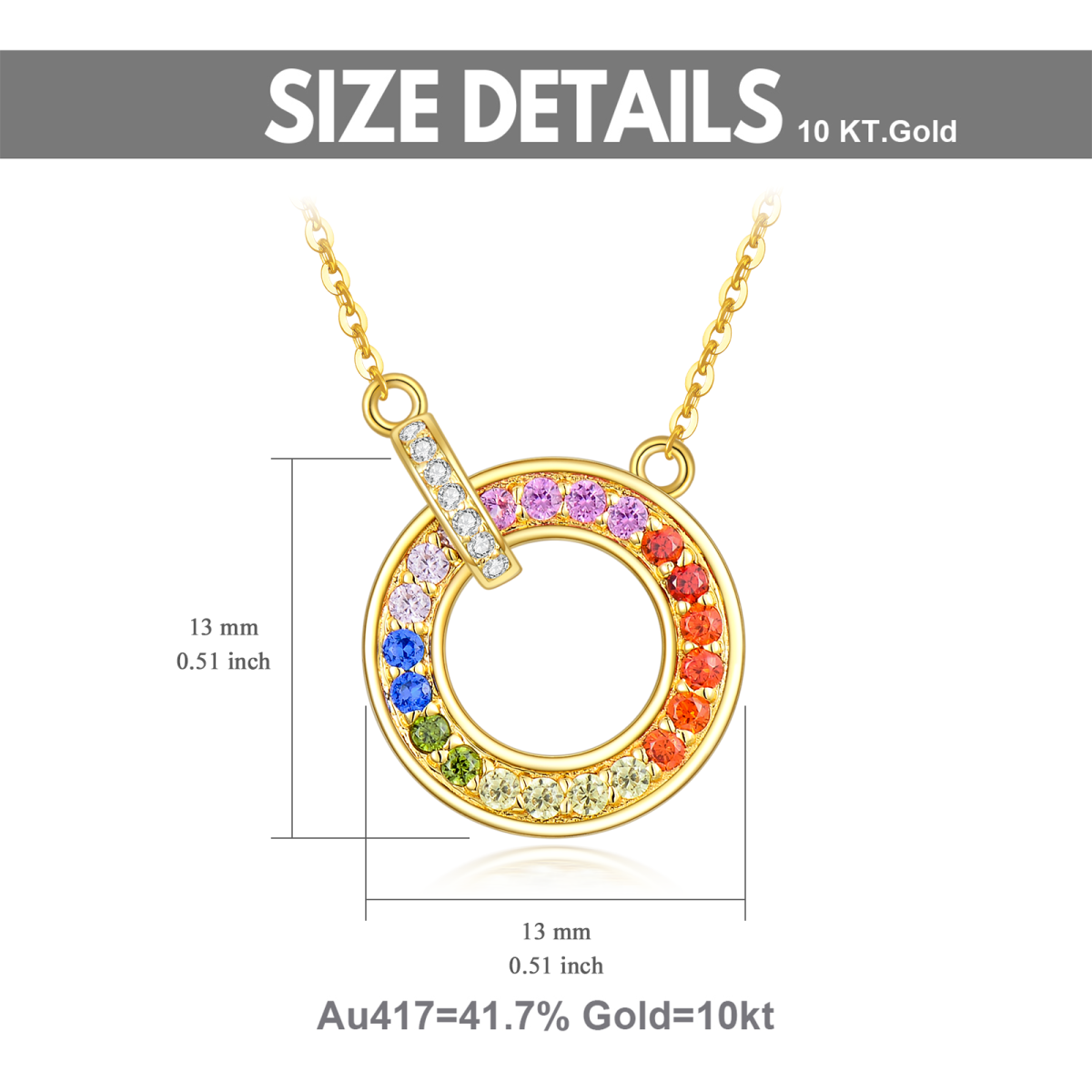 10K Gold Cubic Zirconia Circle Circle Pendant Necklace-6