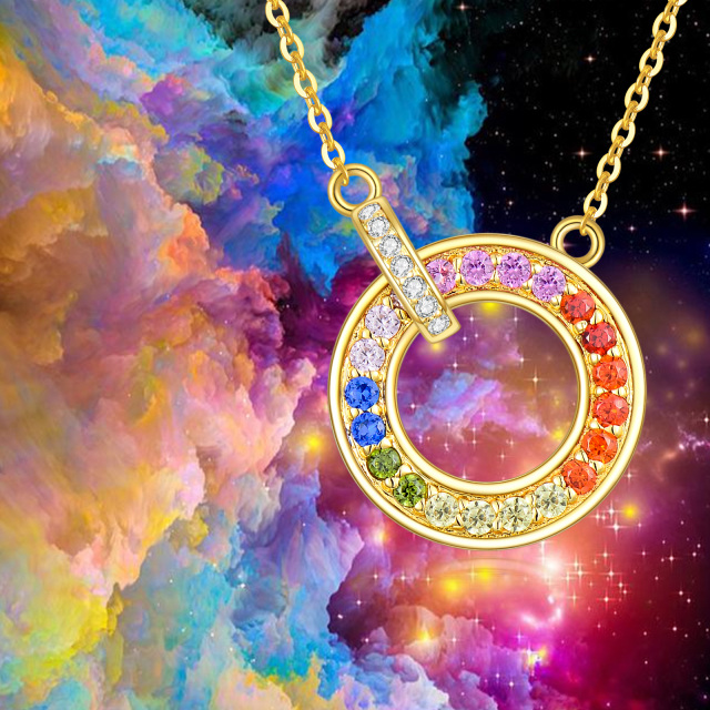 presente colorido da colar do círculo do zircão do ouro 10K para amigas das mulheres-4