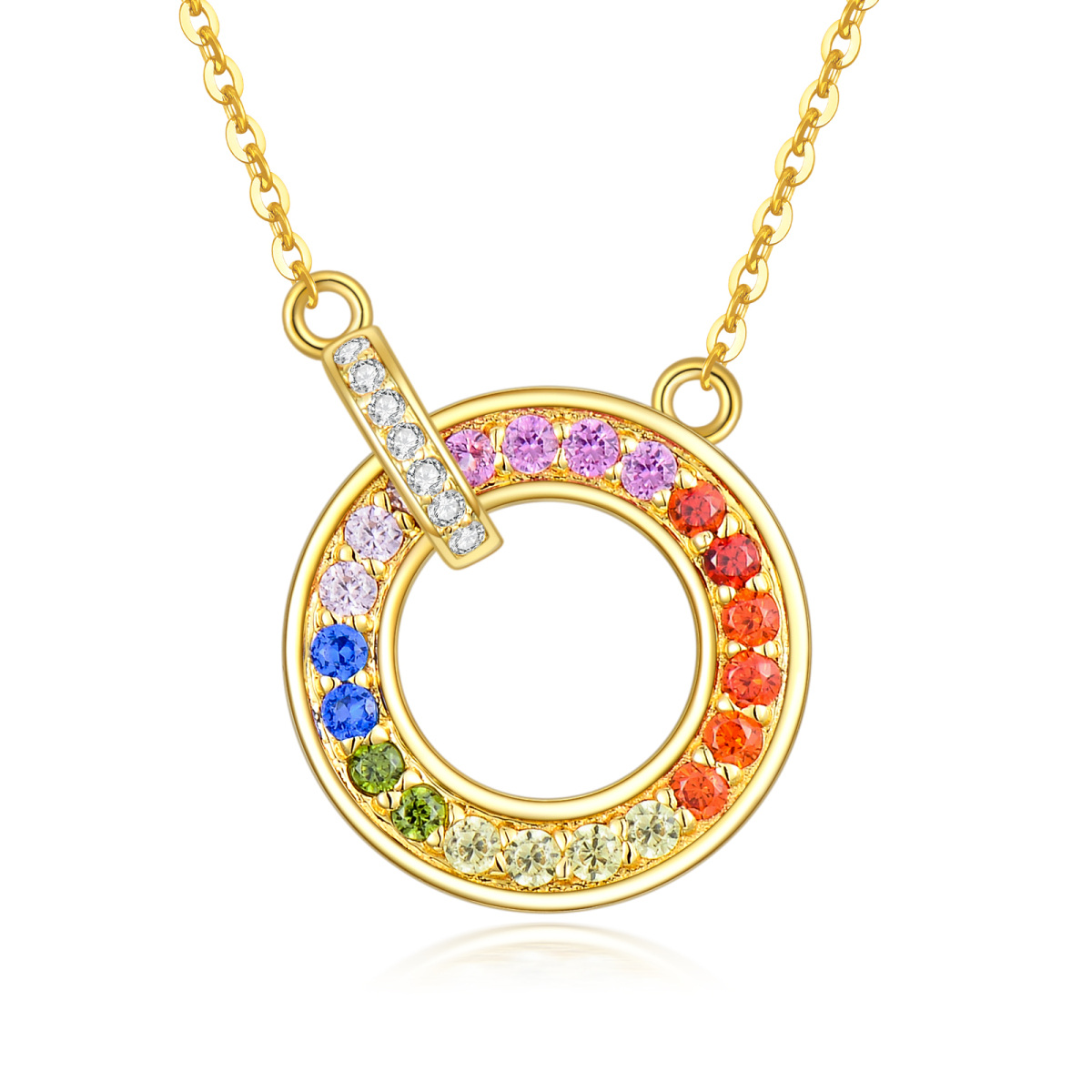 10K Gold Cubic Zirconia Circle Circle Pendant Necklace-1