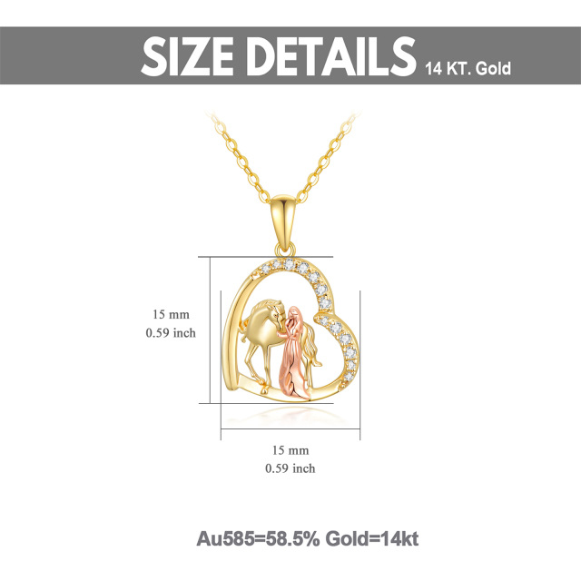 Collar de oro de 14 quilates y oro rosa con circonita cúbica, caballo y corazón-5