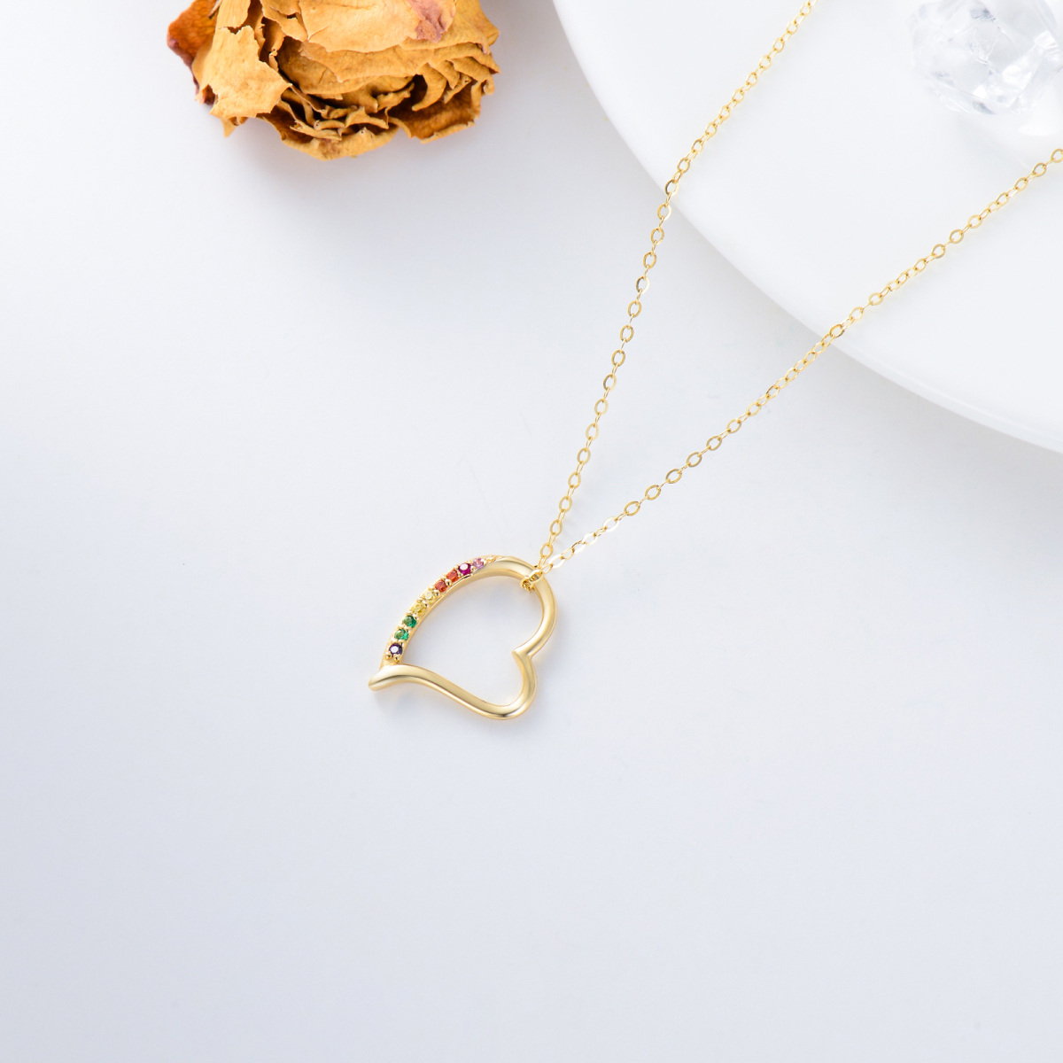 14K Gold Cubic Zirconia Heart Pendant Necklace-4