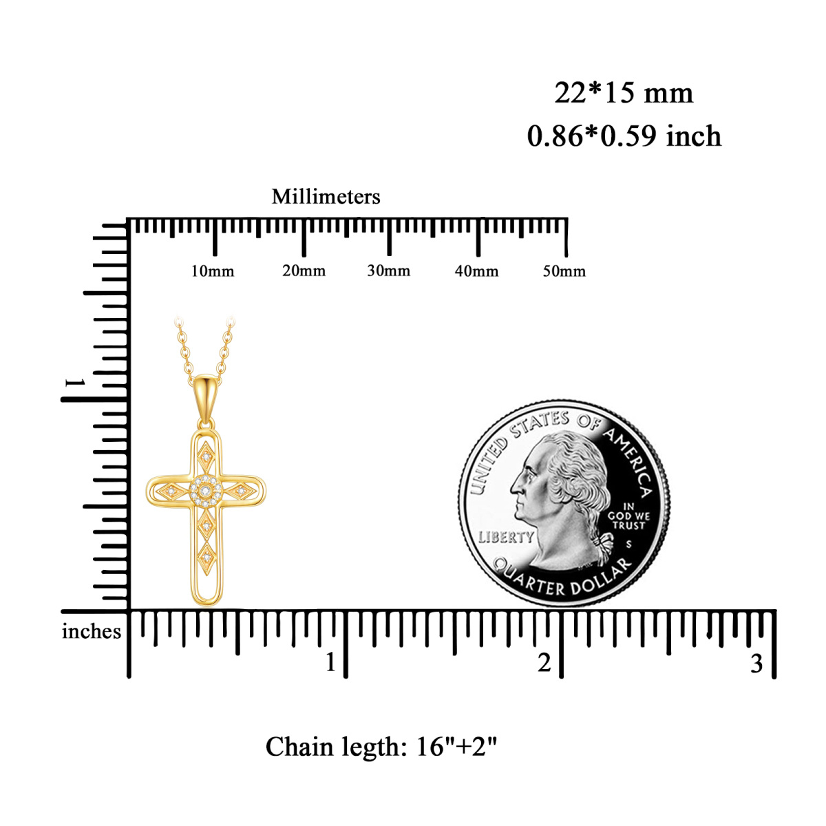 14K Gold Cubic Zirkonia Kreuz Anhänger Halskette-5