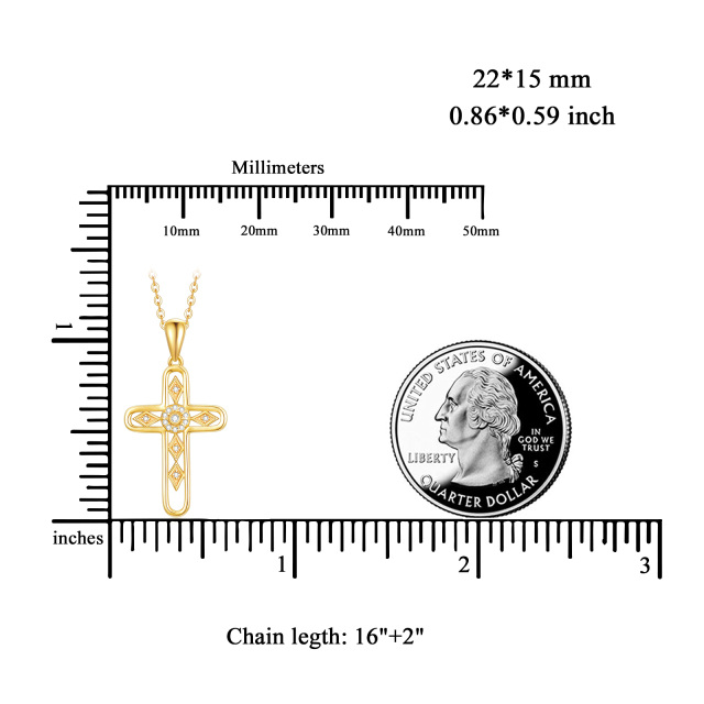 Colar com pingente de cruz em zircónio cúbico em ouro de 14K-4