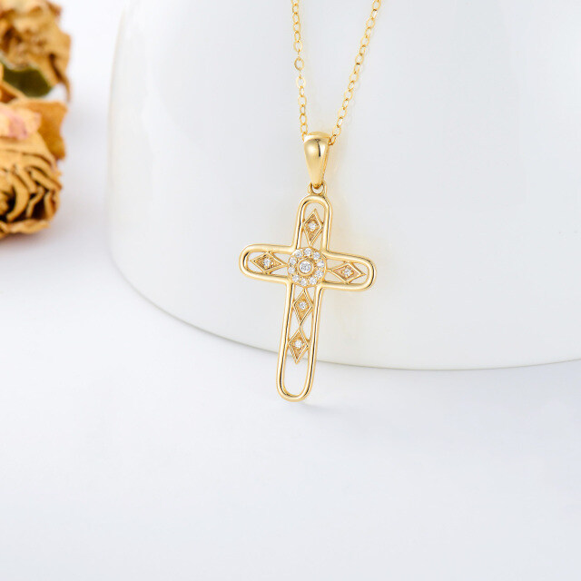 14K Gold Cubic Zirkonia Kreuz Anhänger Halskette-2